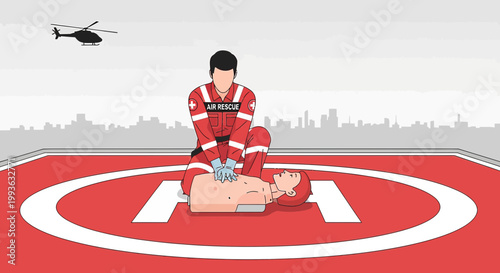 Paramedic Performs CPR on Helipad as Helicopter Arrives for Emergency Rescue