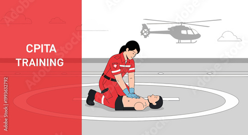 Paramedic Performs CPR on Helipad as Helicopter Arrives for Emergency Response Training