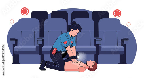 Paramedic Performs CPR on Patient in Theater Seats