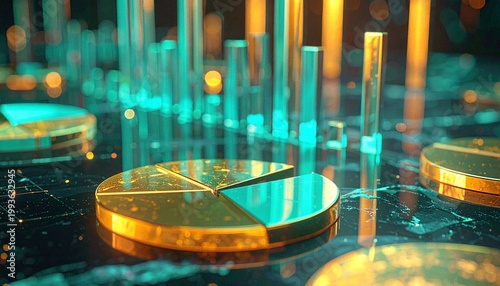 Futuristic AI Data Analytics Dashboard with Glowing Holographic Charts and Digital Business Visualization