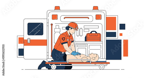 Paramedic Performs CPR on Patient on Stretcher Outside Ambulance