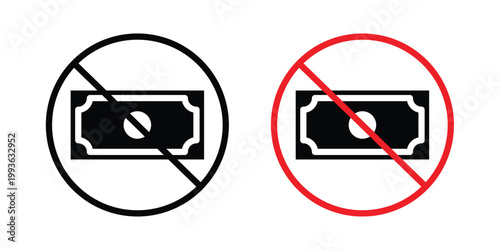 No cash sign concept. Thin line symbol. Solid icons