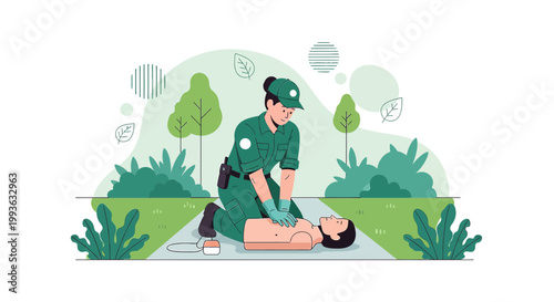 Paramedic Performs CPR on Patient Outdoors, Emergency Medical Care