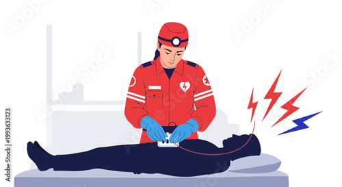 Paramedic Performs Defibrillation on Unconscious Patient in Hospital Bed