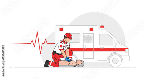 Paramedic Performs CPR Next to Ambulance, Lifesaving Emergency Response