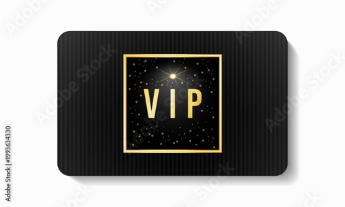 Black VIP card with gold square, glitter and diamond. Black card with shadow. VIP card discounts, business, certificate, gift card, casino. Members Only.