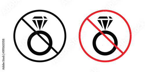 No jewelry sign concept. Thin line symbol. Solid icons