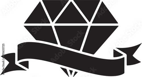Diamond emblem icon with blank ribbon for text.