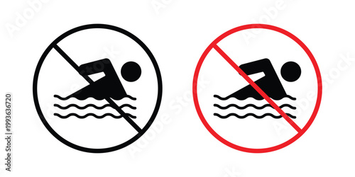 No swimming sign concept. Thin line symbol. Solid icons