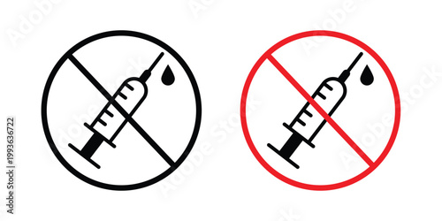No syringe sign concept. Thin line symbol. Solid icons