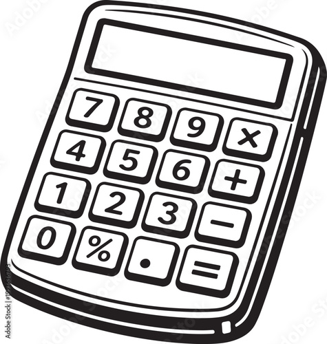 Calculator illustration black and white minimal style for finance accounting education and office equipment concept