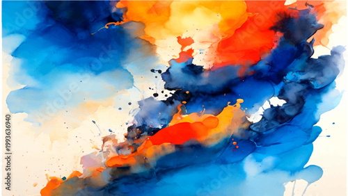 Abstract watercolor painting with vibrant colorful dynamic paint splash and artistic expression.