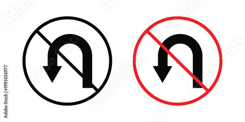 No u turn road sign concept. Thin line symbol. Solid icons