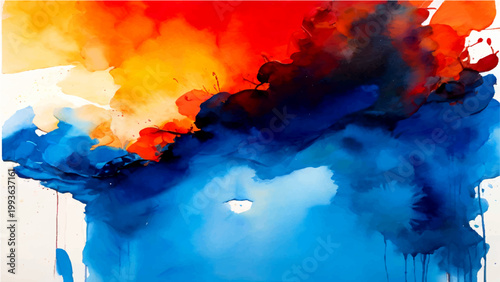 Abstract watercolor painting in vivid color combination showcasing the flowing of paints in multi colors showing an artistic work.