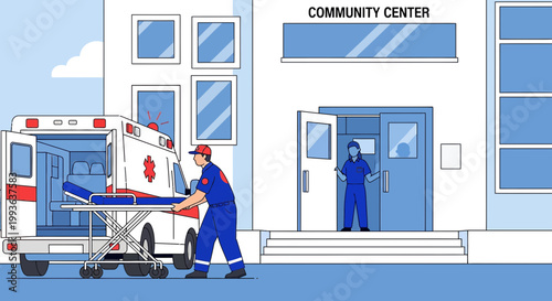Ambulance Arrives at Community Center for Emergency Medical Assistance