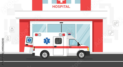 Ambulance Arriving at Hospital Entrance for Emergency Medical Services