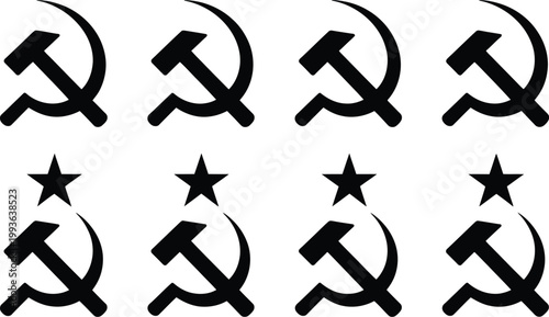 Hammer and sickle vector icon, historical political symbol illustration representing 20th century ideology and vintage emblem design for educational and archival use.