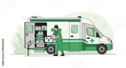 Paramedic Loading Medical Supplies from Ambulance for Emergency Response