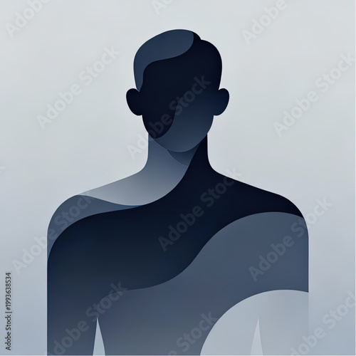 Quiet Strength as a solid, central, monochormatic, abstract figure silhouette,  muted palette, flat or smooth gradient fills, scalable shapes.eps