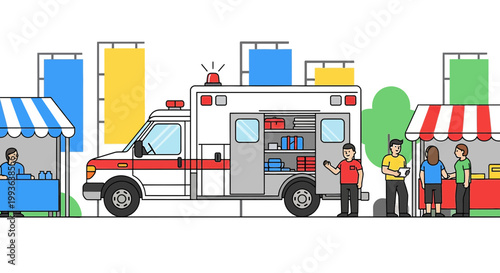 Ambulance at Outdoor Market: Health Services and Community Support