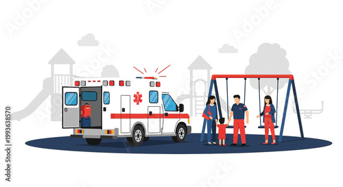Ambulance at Playground: Family Emergency, Medical Help Arrives for Child