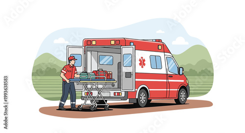 Paramedic Loading Stretcher into Ambulance for Emergency Response