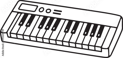 Electric synthesizer line drawing vector for music production audio equipment keyboard instrument and sound design concept minimal outline on white background