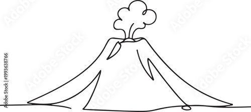 Volcano line drawing vector for natural disaster geology eruption mountain landscape and earth science concept simple outline on white background