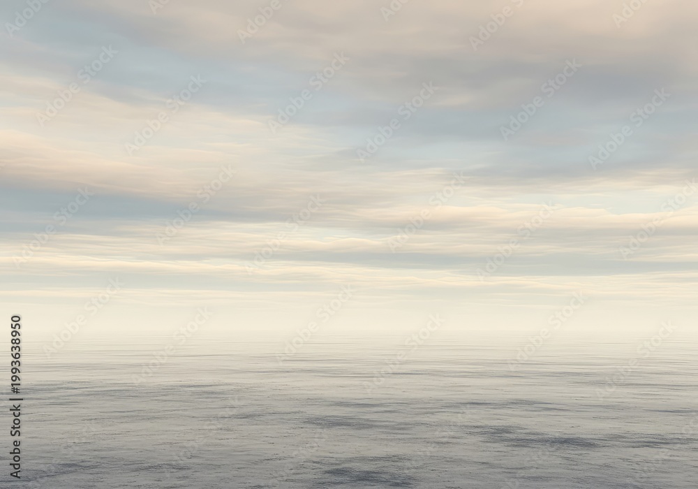 Obraz premium A vast, featureless expanse under a pale, abstract sky. This dreamlike, minimalist void suggests emptiness, potential, and the infinite, potential, desolation, gray