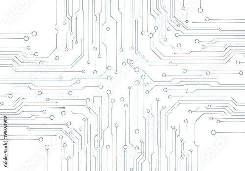 Abstract digital circuit board with interconnected components and pathways representing advanced technology and innovation