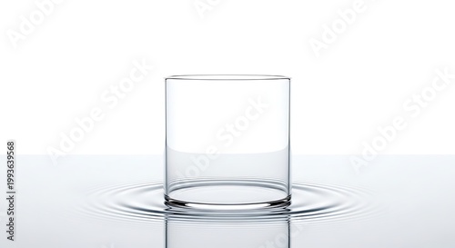 Elegant Glass Cylinder on a Clear Plate Against a White Background.