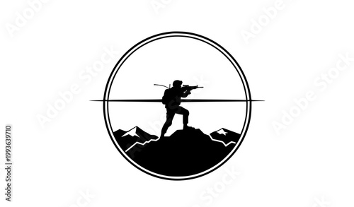 Photos Tactical soldier hilltop badge vector with military silhouette emblem design