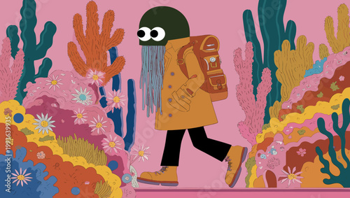 Exploring coral reefs cartoon jellyfish adventurer in tropical underwater paradise