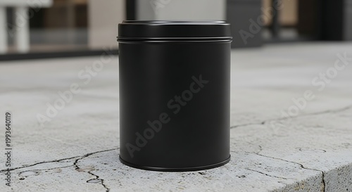 Elegant Black Container on a Cracked Concrete Surface.