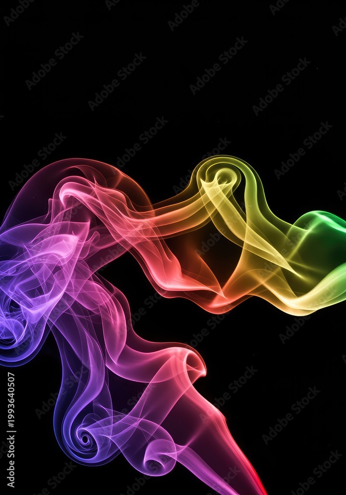 Fototapeta premium Abstract background featuring swirling vibrant colored smoke, graceful flow, dynamic curves and ethereal texture on black, wallpaper, background, vivid