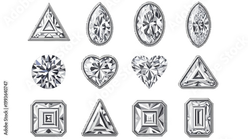 collection of various shiny diamond gemstone shapes and cuts