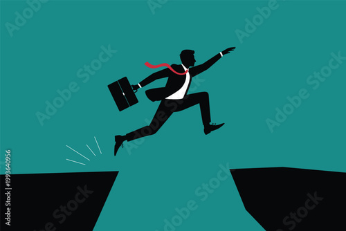 Businessman Jumping Over Chasm Illustration Vector Risk Taking Concept