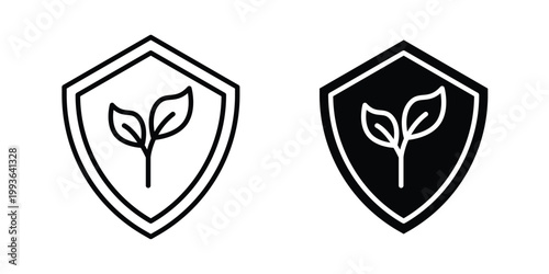 Shield with leafs icon concept. Thin line symbol. Solid icons