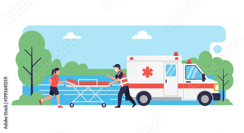 Paramedic Assists Runner to Ambulance After Outdoor Incident