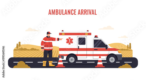Paramedic Directs Ambulance Arrival for Emergency Response on Roadside