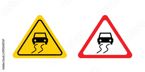 Slippery road sign concept. Thin line symbol. Solid icons