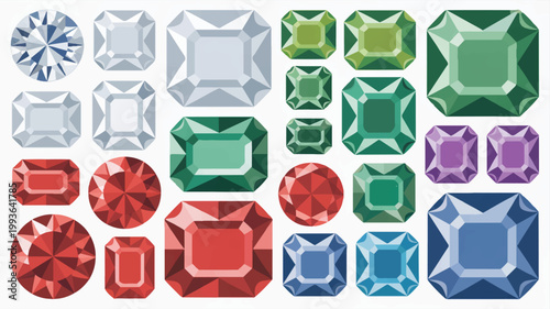 colorful gemstones in various shapes and sizes on white background