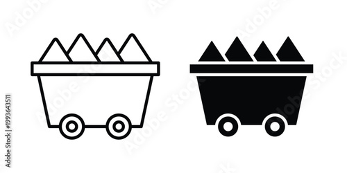Trolley with coal icon concept. Thin line symbol. Solid icons