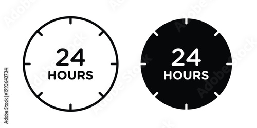 Twenty four hours icon concept. Thin line symbol. Solid icons