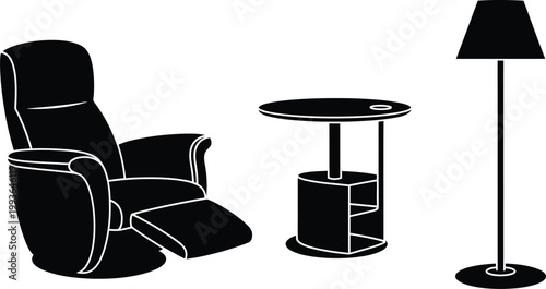 Modern living room furniture arrangement with a reclining chair silhouette