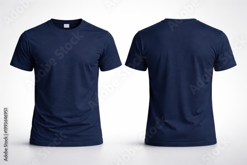 Navy blue crew neck shirt mockup front and back view for professional apparel brand display.