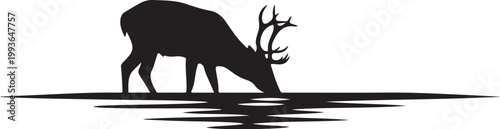 Deer silhouette, black elk drinking, stag icon, wildlife symbol