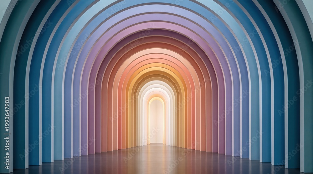 Obraz premium Vibrant rainbow arches, colorful tunnel, gradient background, abstract design