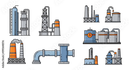 Industrial factory equipment and machinery.