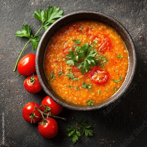 Tomato Soup Bowl With Fresh Garnishes